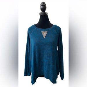 Juicy Couture: Brushed Blue Lightweight Sweater with Embellished Design